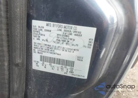 2004 Ford F-250 Lariat/Xl/Xlt z USA, uszkodzony, nr VIN 1FTNX21P74ED87664